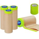 InnoStars Premium Paint Masking Paper, 12 Inch x 50 Feet Pre-Taped Adhesive Masking Paper for Painting, 4 Rolls Tape and Drape Masking Paper and Come with 4 Rolls Auto Body Paint Tape