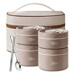 QQKO 4-Tier Stainless Steel Bento Box with Thermal Insulation, Brown, Portable, 66 Oz/8.25 Cup