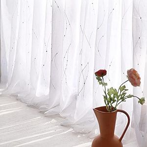 Deconovo White Sheer Curtains 45 Inch Length 2 Panels, Light Filtering Curtain Bedroom, Semi Sheer Curtains Grommet Top, Silver Printed Voile Curtains（52W x 45L, White/Silver, 2 Panels）