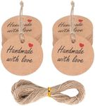 100Pcs Handmade with Love Tags Kraft Paper Hanging Tags with String 1.2” Round Brown Gift Labels with 66 ft String Personalized Handmade Tags for Crafts Candle Tins Wedding Birthday Party Favors