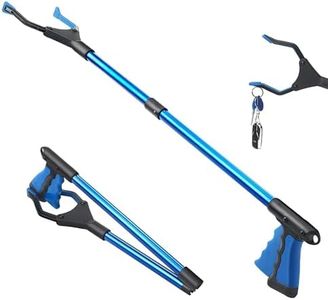 [NEW VERSION] Reacher Grabber Pickup Tool 32" Foldable Trash Picker for Elderly Garb Reaching Tool with Rotating Jaw Magnets Heavy Duty Garbage Picker Upper Tool for Elderly Assist Arm Extension Tool(Blue)