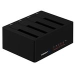 SABRENT 4 bay hard drive docking station, SSD HDD 2.5 3.5 inch SATA case dock, external SSD enclosure + power adapter, offline cloning, LED indicator, tool-free, USB cables included (DS-U3B4)