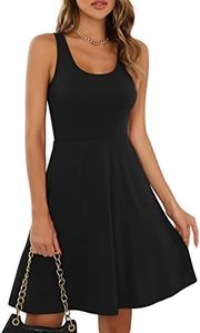 Missufe Flared Racerback Tank Sleeveless Dress Women's Casual Plain Dresses (Black 01, XX-Large)