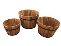 CLICK-DECK Wooden Round Garden Planters - Set of 3 Small | Medium | Large HARDWOOD Half Barrel Planter Flower Tubs Pots