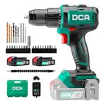 DCA 20V Brushless Hammer Drill Set Cordless, 55Nm Max Torque Impact Drill,13mm All-Metal Chuck,27000 IPM，18+1+1 Torque Setting, (0-450/1800RPM), Compact Design with 2*2.0Ah Battery & Charger ADJZ2055i