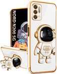 Buleens for OnePlus Nord N200 5G Case with Astronaut Stand, Women Girls Nord N200 5G Cases, Girly Cute 6D Outer Space Heart Pattern Phone Cover for OnePlus Nord N200 5G 6.49 Inch White