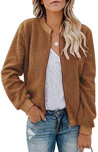 Eurivicy Womens Fleece Fuzzy Jacket Long Sleeve Faux Sherpa Casual Zip Up Bomber Coat with Pocket
