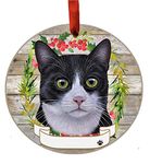 Black and White Cat Ornament - E&S Pets - DIY Personalizable - Cat Gifts - Ceramic Round Ornament with Glazed Finish - X-mas Decoration - Christmas Ornaments Craft Gifts - Ornaments for Pet Lovers