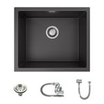 TORVA Gunmetal Grey Undermount Kitchen Sink, Black Stainless Steel Single Bowl Sink, 50 x 43 x 19 cm