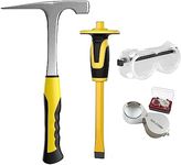 TZDTMEOS 4pcs Geology Rock Pick Hammer Kit, Geology Hammer Tools, 32oz Rock Hammer & Chisels with jewelers loupe,goggles. Tool Set for Rock Hounding, Hounding,Gold Mining & Prospecting, Stone Breaking