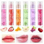 AOOWU 6 Pcs Hydrating Lip Oil Set, Fruit-Flavored Plumping Lip Oil, Long Lasting Lip Glow Balm Lip Care, Transparent Moisturizing No-Sticky Lip Gloss(Peaches,Orange,Avocado,Strawberry,Grape,Cherry)