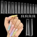 UNA GELLA XXXL Coffin Fake Nails Tips No C Curve 504PCS Extra LongTarpered Square Gel Nail Tips Half Cover Pre-buff Coffin Square Tips 12Sizes Nail Extension Professional Use Nail Art Salon