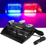 yifengshun Red&Blue LED Law Enforcement Emergency Beacon Hazard Strobe Lights High Brightness 16LEDs 12V Warning Light for Truck Trailer Interior Roof/Windshield/Dashboard with Suction Cup