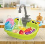 Amazon Brand - Jam & Honey Kitchen Set for Girls I Pretend Play Toy Set for Girls I Electronic Wash Basin Sink I Utensils and Water Pump (Green)