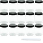 15 Pack 8 Oz 250ml Round Clear Reusable Plastic Jars with Black Lids,BPA Free Refillable Empty Storage Jars Wide-Mouth for Beauty Products,DIY Making