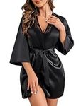 Avidlove Women Satin Robe Dressing Gown Kimono Loungewear Robes Bridesmaids Robe Nightdress Lightweight Bathrobe with V-Neck Black M