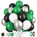 Paready Green Black Balloons, 60 Pcs 12 Inch Dark Green Metallic Silver Balloons, Black Green White Party Latex Balloons for Video Game, Football Party, Baby Shower, Birthday, Graduation Decoration