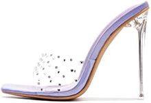 Cape Robbin Brisa Stiletto High Heels for Women - Rhinestone Clear Heels for Women - Slip On Womens Sandals with Transparent Stiletto Heels - Women's Dress Shoes with Sexy Open Toe - Purple Size 9