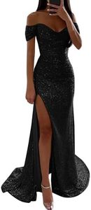 Générique Robe de Soirée Cocktail Femme Élégante Col V à Paillettes Robe Longue Sexy Slim Robe Fendues à Sequins Mode Maxi Dress