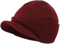 Home Prefer Men's Winter Beanie Hat with Brim Warm Double Knit Cuff Beanie Cap (Burgundy)