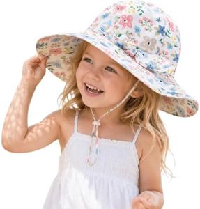 Baby Toddler Infant Girls Bucket Sun Hats Protection Beach UPF 50+ Toddler Wide Brim Bucket Summer Hats Bluemixed Flower 6-12 Months