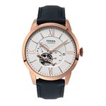 Fossil Men's Townsman Automatic Stainless Steel and Leather Two-Hand Skeleton Watch, Color: Rose Gold/Navy (Model: ME3171)