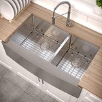 Blue Ocean™ 33" x 20.5" Double Bowl KSA126 Apron 16 Gauge Stainless Steel Kitchen Sink with Free Grids and Strainers