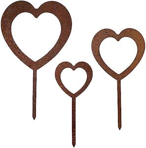 EXTRAVAGANT® Set di 3 tappi a forma di cuore, decorazione da giardino, decorazione da giardino, decorazione per piante in metallo, acciaio ruggine, resistente alle intemperie, per aiuole da giardino,