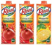 Real Pomegranate Fruit Juice -1L (Pack of 2) & Real Fruit Power Mosambi, 1L