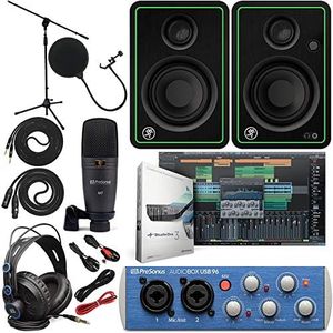 Presonus AudioBox 96 Audio Interface Full Studio Bundle with Studio One Artist Software Pack with Mackie New CR3-X 3" Creative Multimedia Monitors and 1/4” Instrument Cables