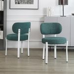 Premium Dining Room Chairs Set of 2, Ergonomic Dining Chair, Compatible with Most Dining Tables, with White Metal Legs, Peacock Green, by DYHOME