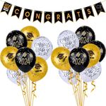 KUUQA 2024 Graduation Party Balloons Banner Set 2024 CONGRATS Banner with 15 Pcs Grad Party Balloons Graduation Party Decoration Supplies