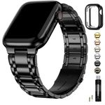 Fullmosa Compatible with Apple Watch Band 45mm 44mm 42mm with TPU Protective Case, Stainless Steel Watch Bracelet Metal Strap for Apple Watch SE/iWatch Band Series 9 8 7 6 5 4 3 2 1 Black