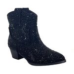 ABSOLEX Girl's Cowboy Cowgirl Rhinestone Block Chunky Heel Ankle Bootie, Black, 2, Black, 2 Little Kid