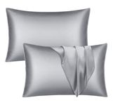 Imperial Rooms Silk Pillowcase 2 Pack – Grey Pillowcases For Hair and Skin Standard Size Satin Silk Pillowcases with Envelope Closure Hypoallergenic 50 x 75 cm