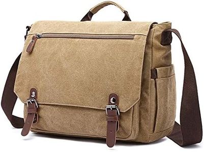 iCozzier Laptop Messenger Bag 15.6 inch Canvas Cross-Body Shoulder Bag Waterproof Leather Satchel Briefcase for School/Business/Women/Men-Charcoal