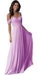 Generic Bridesmaid Dresses for Women Chiffon Formal Gowns Cold Shoulder A Line Long Lace Up Prom Party Dress, Lilac, 10