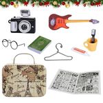 Miniature Accessories, Pack of 10 Miniature Decorative Dollhouse Set with Camera, Guitar, Books, Newspapers, Glasses, Handbag, Toothbrush, Toothbrush, Toothpaste, Miniature Garden House DIY Decoration