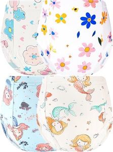 BliBliTaTa Girls Potty Training Underwear Toilet Potty Underpants Cotton Absorbent Leak-resistant Feel Wet 4 Pack For Toddler Baby 8 Flower Mermaid