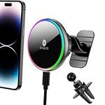 MOKPR for Magsafe Car Mount Charger, Wireless Car Charger for iPhone, Magnetic Car Phone Holder Wireless Charger for Dash Air Vent, LED RGB HandsFree Car Mount Charger for iPhone 15/14/13/12 Series