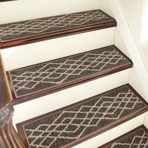 COSY HOMEER Soft Stair Treads 15pcs Non-Slip Carpet Mat 28inX9in Indoor Stair Runners for Wooden Steps,Stair Rugs for Kids and Dogs, 100% Polyester TPE Backing Brown,Rhombus