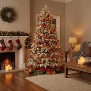 8ft Lapland Fir Flocked Christmas Tree – Snowy Artificial Holiday Decor