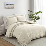 Bonlino Bed Bedding Comforter Set Queen - 3 Pieces Farmhouse Comforter Set, Ruffle Fluffy Boho Bedding Set Bedroom Comforter & 2 Ruffled Pillow Shams (Queen, Wheat)