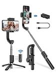 Apexel 1-Axis Gimbal Anti-Shaking Stabilizer for Smartphone with Extendable Wireless Selfie Stick and Tripod, Remote 360°Automatic Rotation, Auto Balance iPhone/Android (Most Cost-Effective)