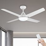 Newday Ceiling Fan with Light, 48" White Ceiling Lamp with Fan and Remote Control,24W LED Dimmable Modern Mute Ceiling Fans for Bedroom Living Room,3 Color Adjustable,AC Motor,3-Speed Wind Speed