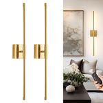 Battery Operated Wall Sconces Set of Two, 30 Inch Dimmable Wall Sconces with Remote Control, Gold Rechargeable Sconces, LED Wireless Wall Lights for Living Room, Bedroom, Bathroom