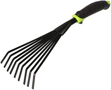 Mivos Balai à Gazon de Jardin en Acier - Petit Râteau à Main en Forme Éventail pour Nettoyer de Jardin - 9 Élastique Dents - Poignée Ergonomique - Largeur de Travail 12 cm