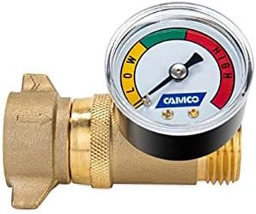 Camco Brass Water Pressure Regulator with Gauge- Helps Protect RV Plumbing and Hoses from High-Pressure City Water - Easy Read Gauge (40064)