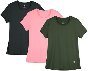 icyzone Workout Running Tshirts for Women - Fitness Athletic Yoga Tops Exercise Gym Shirts (Pack of 3) (Solid Black/Pale Pink/Dark Green, L)