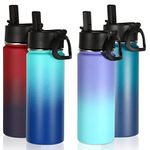 Volhoply 18oz Insulated Water Bottle Bulk 4 Pack,Kids Stainless Steel Water Bottles with Straw,Double Wall Vacuum Reusable Metal Thermos Bottle,Wide Mouth Sports Flask for Cold Drink(Assorted,4 Set)